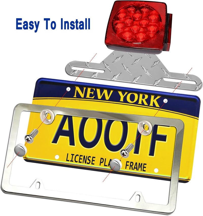AOOTF Trailer License Plate Bracket Holder- Truck/RVs/Boats Aluminum Car Tag Holder and Stainless Steel Chrome Frame, Universal License Plate Light Mounting Kit with Screw Cap - Image 4